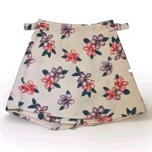Sostanza Vintage Floral Cotton Skorts Size 4 Faux Wrap Belted Summer Shorts